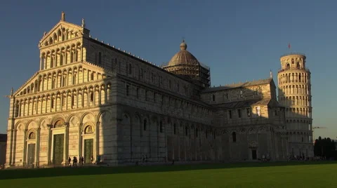 Cathedral and Leaning Tower at sunset,Pisa Stock Footage 67585244