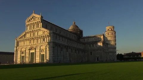 Cathedral and Leaning Tower at sunset,Pisa Stock Footage 67585259