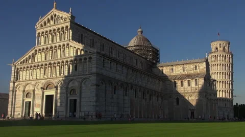 Cathedral and Leaning Tower at sunset,Pisa Stock Footage 67585493