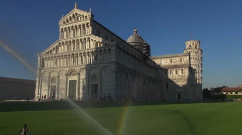 Cathedral and Leaning Tower at sunset,Pisa Stock Footage 67585584