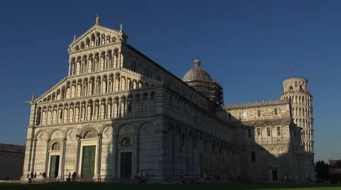 Cathedral and Leaning Tower at sunset,Pisa Stock Footage 67585616