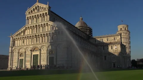 Cathedral and Leaning Tower at sunset,Pisa Stock Footage 67585618
