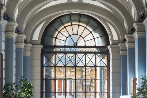 Cathedral architectural arch window inside lobby Stock Photos
