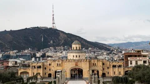 Cathedral on a background of mountains Stock Photos