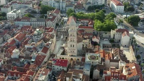 Cathedral bell tower rises over the historic center of Split, Croatia Vidéo 204854250