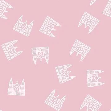 Cathedral building line seamless pattern Stock Illustration