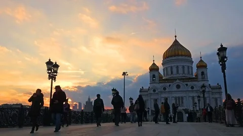 The Cathedral of Christ the Savior at sunset Stock Footage 82526329