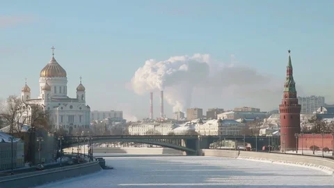 Cathedral of Christ the Saviour and Kremlin. Stock Footage 71533828