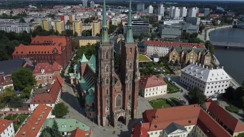 Cathedral church, Oder river, Wrocław, Poland, 4k clip Stock Footage 210813207