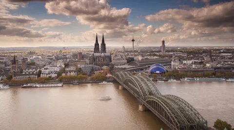 Cathedral (Dom), River Rhine, Cologne, Germany Stock Footage