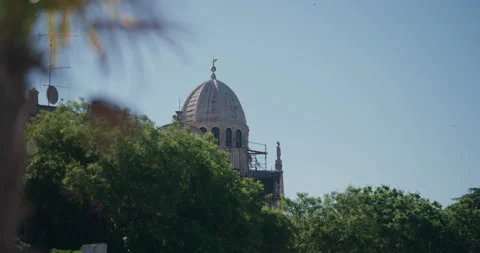 Cathedral Dome Rising Above Trees in Sibenik Stock Footage 336928430