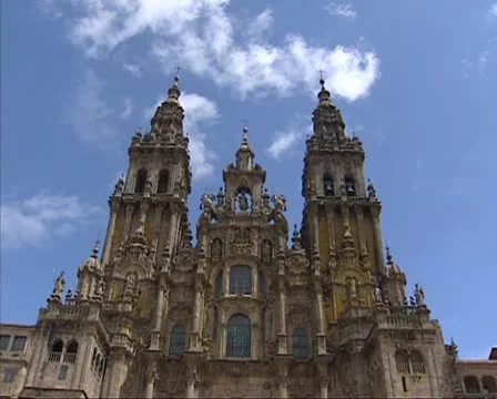 Cathedral facade +  pan left blue sky Stock Footage 21368646
