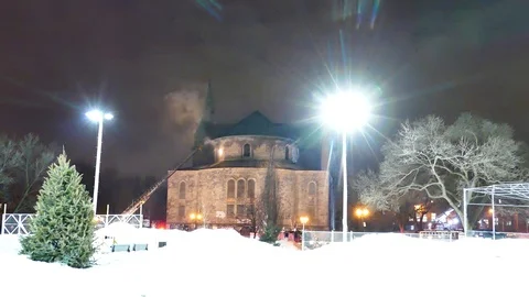 Cathedral fire with smoke Stock Footage 105344491