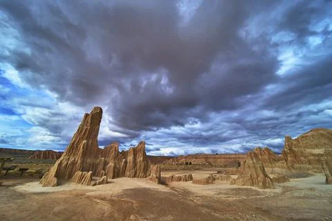 Cathedral Gorge State Park Dramatic Rock Formations and Moody Sky Nevada La.. Stock Photos