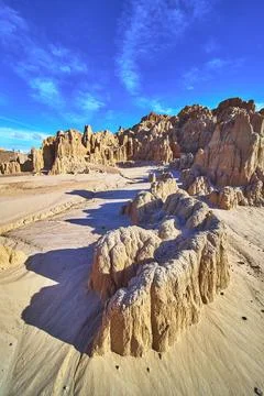Cathedral Gorge State Park Dramatic Clay Formations and Blue Sky Nevada Stock Photos
