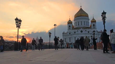 Cathedral In Honor Of Christ The Savior on sunset Stock Footage 98466342