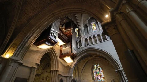 Cathedral interior - crossing the nave through the arch Stock Footage 79923661