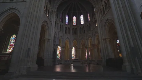 Cathedral interior - discovering the ancient choir Stock Footage 79923594