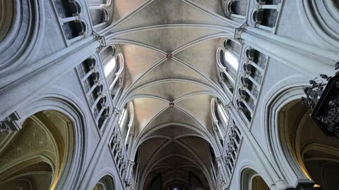 Cathedral interior - stunning high rib vault Stock Footage 79923708