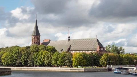 The Cathedral of Kant in Kaliningrad in Front of The Cloudy Sky Stock Footage 116423321