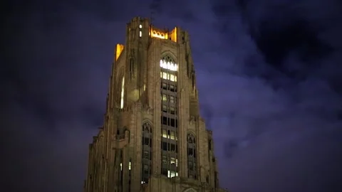 Cathedral Of Learning Cloudy Night Timelapse Stock Footage 137554883