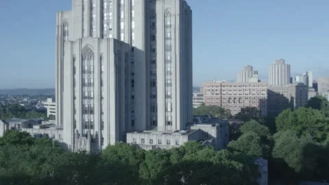 Cathedral of Learning Low to High and Circle Shot Aerial Stock Footage 155122254