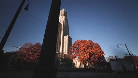 Cathedral of Learning Oakland Fall Sunny Timelapse Slider 4K Stock Footage 137554912