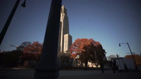 Cathedral of Learning Oakland Fall Sunny Slider 4K 8 Stock Footage 137554919