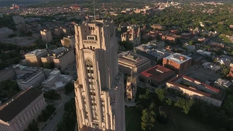 Cathedral of Learning Oakland Sunset Summer 4K  Stock Footage 137554942