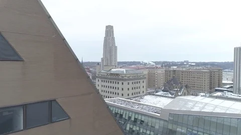 Cathedral Of Learning Oakland Winter Snow Cloudy Aerial 4K Stock Footage 72500754