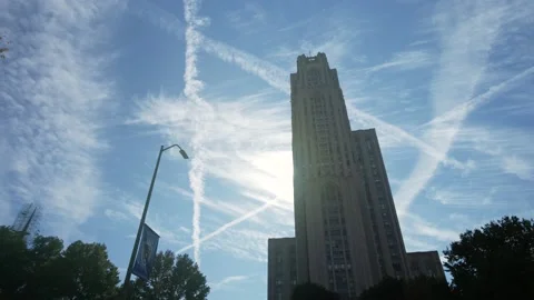 Cathedral of Learning with the Sun Shining Behind Stock Footage 232523517