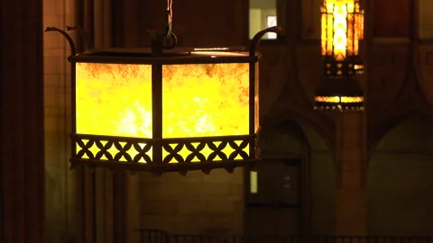 Cathedral lighting fixture in modernized building Stock Footage 132827009