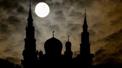 Cathedral of Moscow: Time Lapse by Night with Silhouette of Mosque, Russia Stock Footage 123299838
