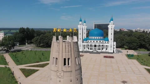 The Cathedral Mosque and the Tower of Memory and Unity in Maykop, Adygea, symbol 動画素材 156847146