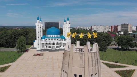 The Cathedral Mosque and the Tower of Memory and Unity in Maykop, Adygea, symbol 動画素材 156852447