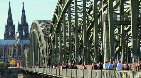 Cathedral Notre Dame de Cologne, bridge over Rhine, city symbol Stock Footage 43801862