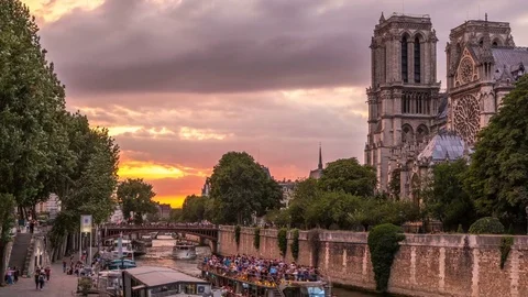 Cathedral Notre Dame de Paris day to night timelapse after sunset in Paris Stock Footage 80594747