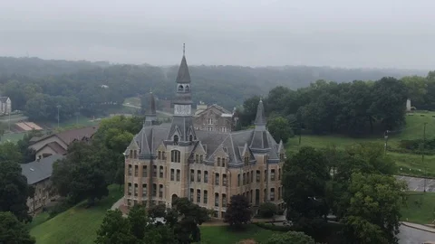 Cathedral over a small town Stock Footage 114749225