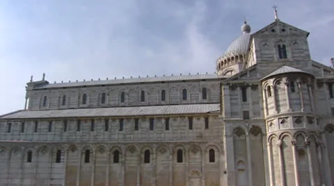 Cathedral pan Leaning Tower of Pisa at Square Piazza dei Miracoli Stock Footage 24015320