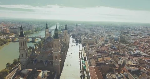 Cathedral of the Pillar and Ebro river, Zaragoza Spain, oct. 2018 Stock Footage 81452276