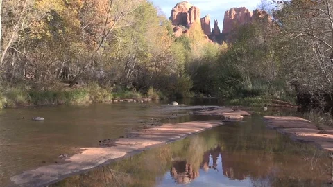 Cathedral Rock Fall Reflection Sedona Arizona Vídeos de archivo 82440938