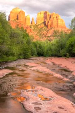 Cathedral Rock Puddle Reflections Stock Photos