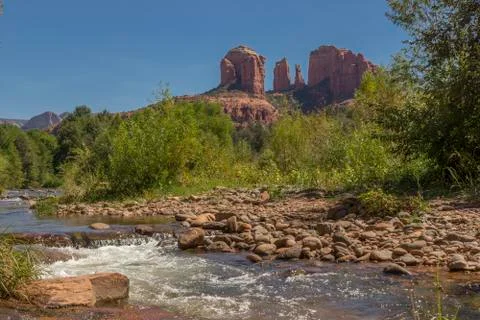 Cathedral Rock with Stream in Foreground Stock Photos