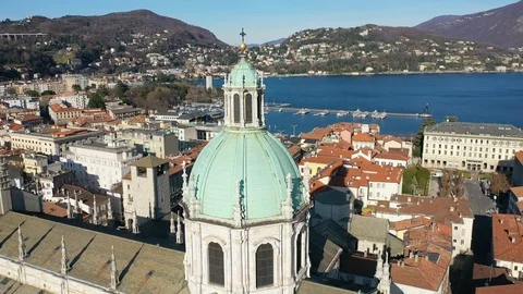 Cathedral of Saint Abbondio, Como.  City of Como view from a drone. Stock Footage 124690137