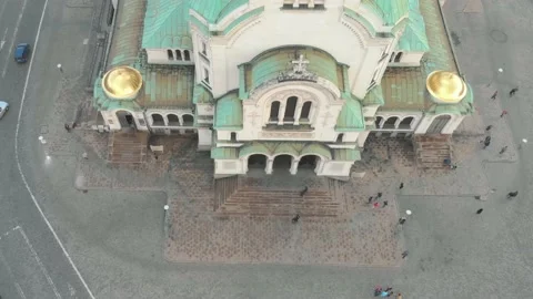Cathedral Saint Aleksandar Nevski in Sofia, Bulgaria - Aerial view Stock Footage 141878397