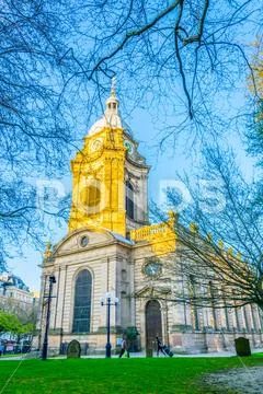 Cathedral of Saint Philip in Birmingham during sunset, England. Stock Photos