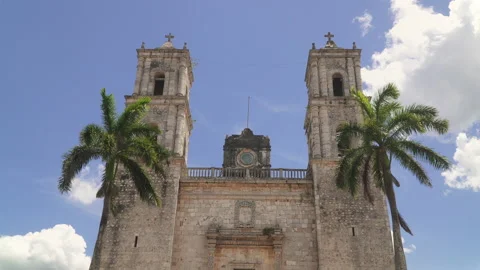 Cathedral of San Servacio in colonial town of Valladolid, Yucatan, Mexico Stock Footage 156701059