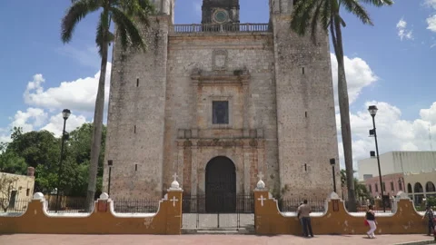 Cathedral of San Servacio in colonial town of Valladolid, Yucatan, Mexico Stock Footage 157672513