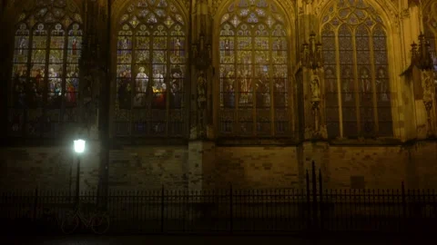 Cathedral side by night windows Stock Footage 145158209