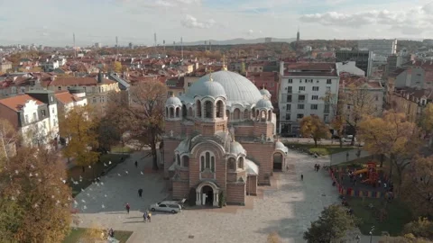 Cathedral in Sofia, Bulgaria - Aerial view Stock Footage 141878350